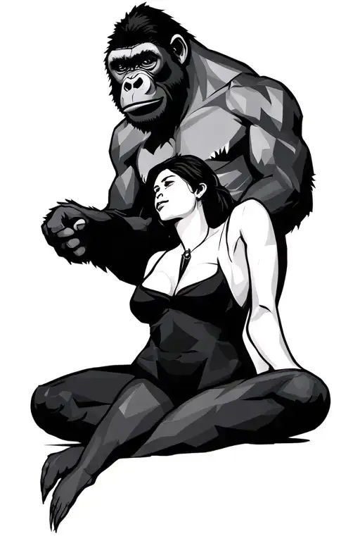 Geometric Gorilla Holding A Woman Sitting