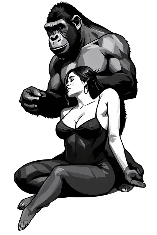 Geometric Gorilla Holding A Woman Sitting