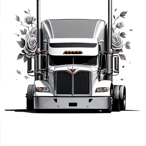 Semi Truck Details Intertwined With Roses Around It