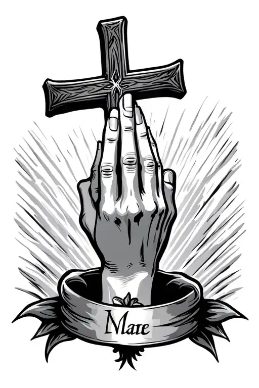 Prayer Hands With Cross And Name