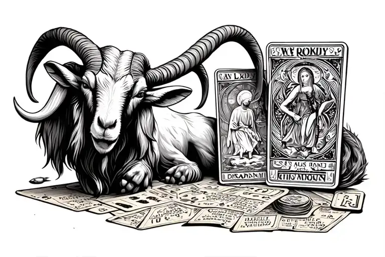 Ouija Planchet With Demonic Goat And Tarot Cards Arranged