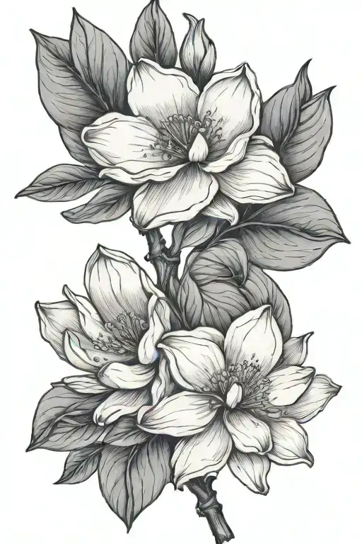 Magnolias Blooming On Stem