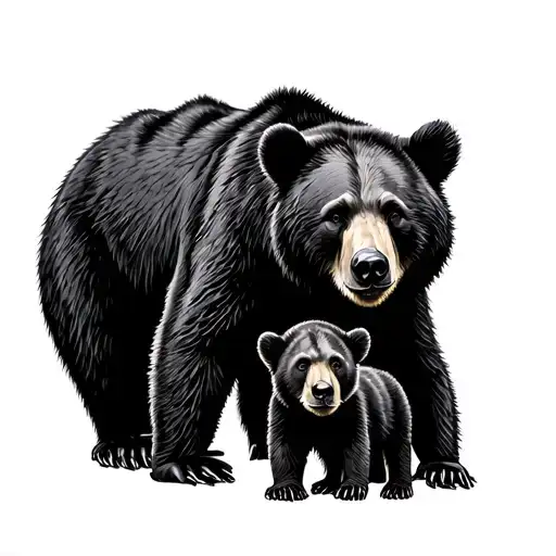 Black Bear With Two Cubs