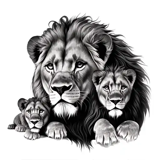 Lion And Cubs Face Only