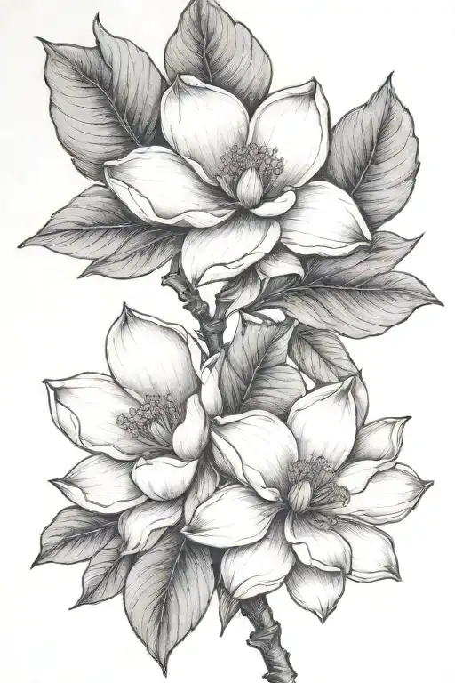 Magnolias Blooming On Stem