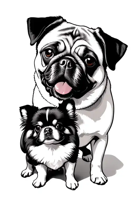 A Pug Standing Next To A Pomeranian