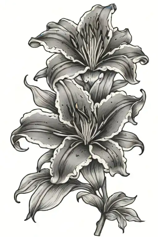 Lily Flowers Light Shading More Line Work