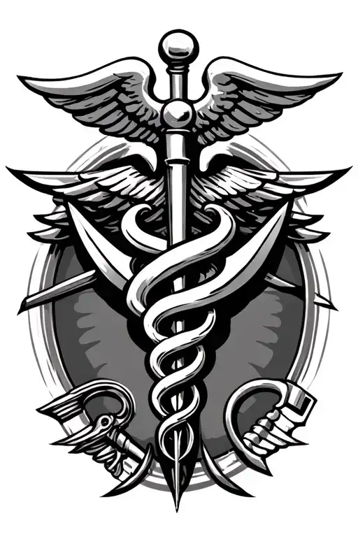 Caduceus Symbol With Weapons