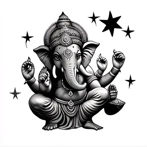 Ganesha Warrior With Stars