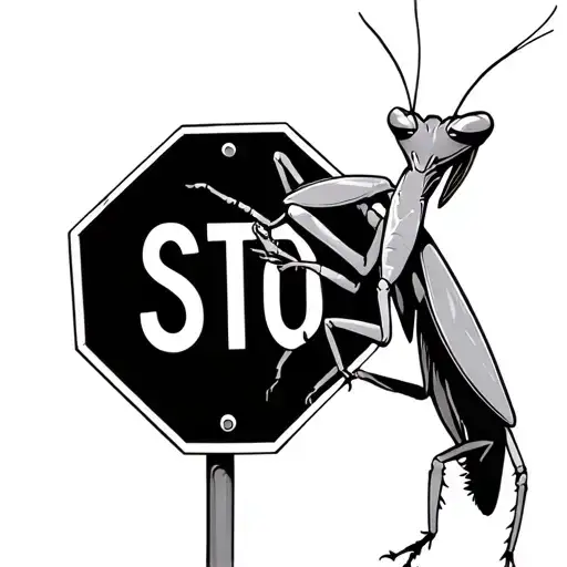 Sexy Praying Mantis Stripping On A Stop Sign
