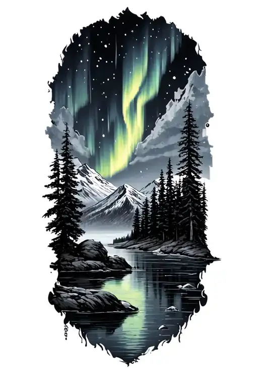 Alaska Scene With Northern Lights