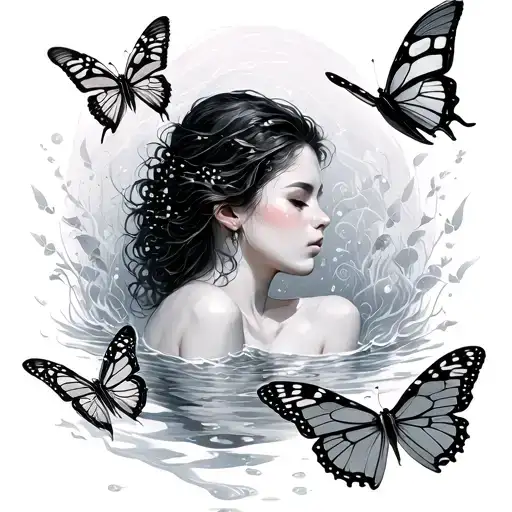A Person Submerging Into Butterflies
