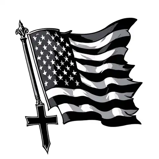 American Flag And Cross