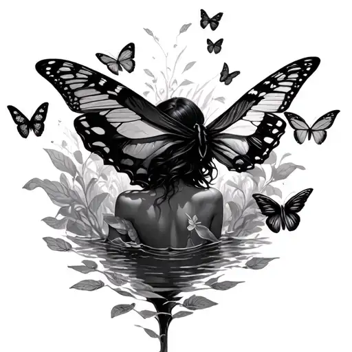 A Person Submerging Into Butterflies