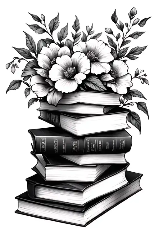 Stack Of Books Surrounded By Florals
