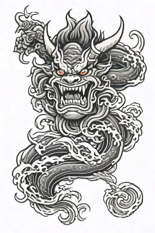 Japanese Oni With Water Waves