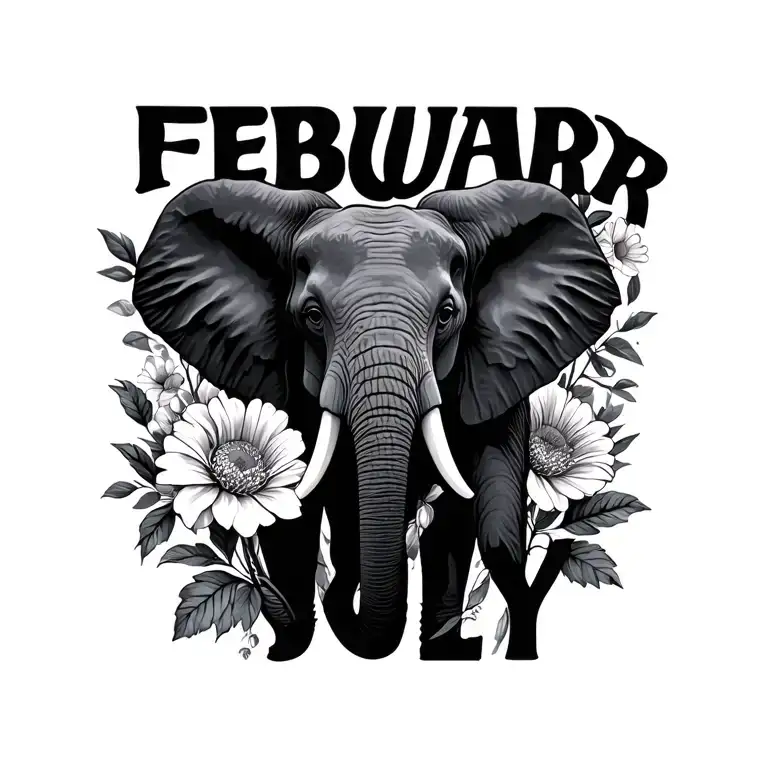 Birth Flower Februar And July With Elephant