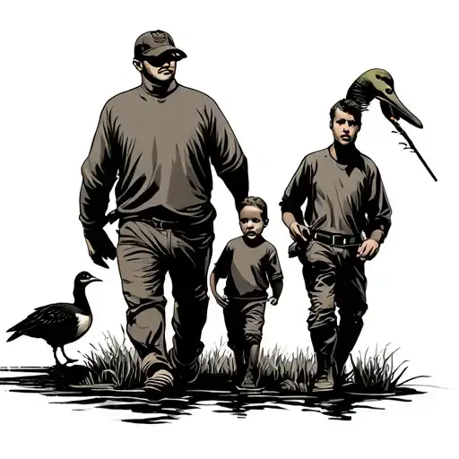 Duck Hunting With Son And Dad Walking