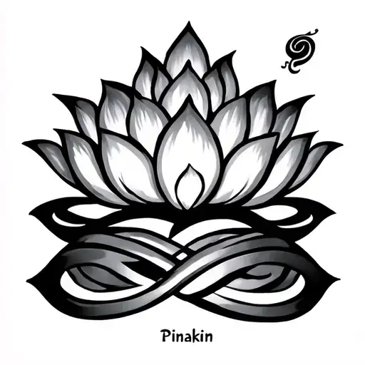 Tattoo For The Name Pinakin Written In Sanskrit With Small Lotus And Name In Infinity