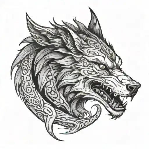 Half Wolf Face Half Dragon Face