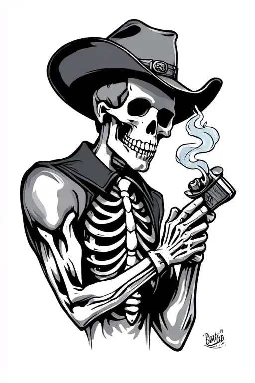 Cowboy Skeleton Smoking