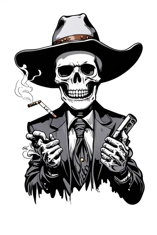 Cowboy Skeleton Smoking Cigarette