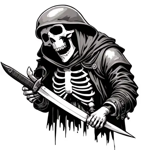 Skeleton Soldier Holding A Knife