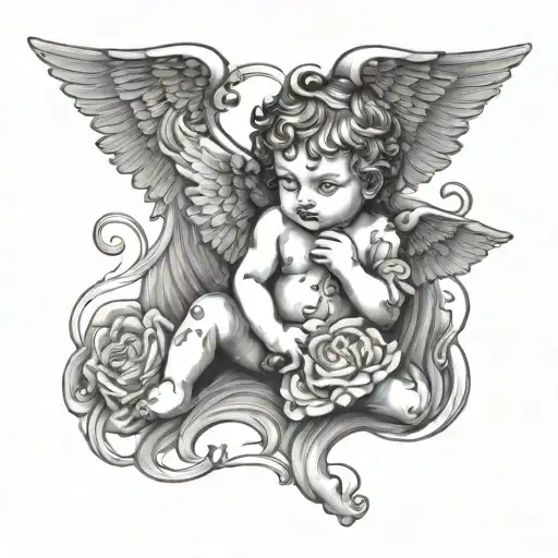 Simple Fine Line Cherub With