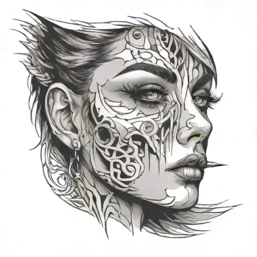 Sexy Woman Face One Side Destroyed With White Eye Other Is Normal