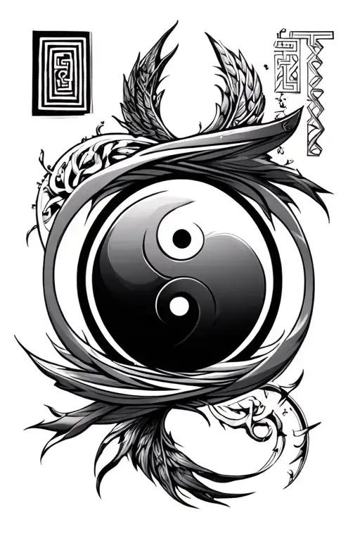 Greek Key And Yin Yang Symbol