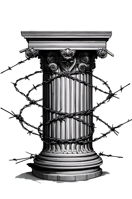 Barbed Wire Wrapped Around Roman Columns