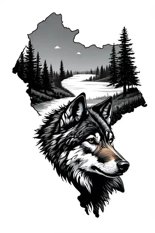 New Hampshire With Wolf And Forest Landscape