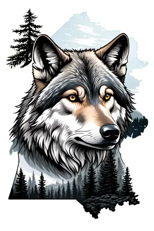 New Hampshire State With Wolf And Forest Landscape