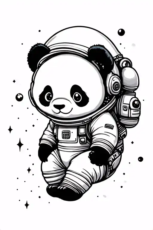 A Tattoo Of A Cute Panda Astronaut Floating In Space