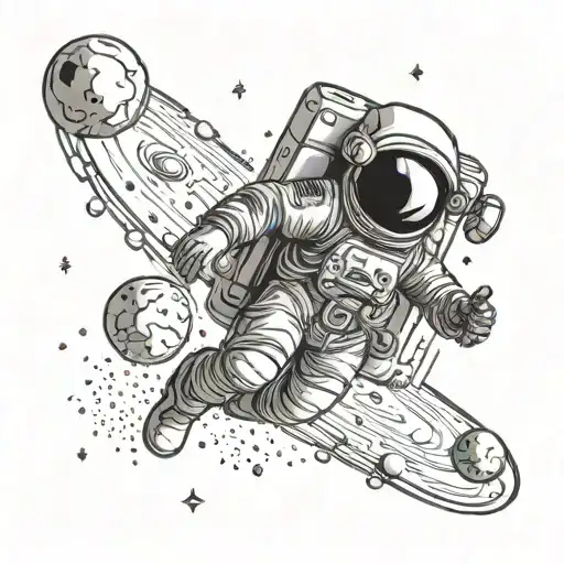 Simple Astronaut Floating In Space With Planets And Galaxies Around Him