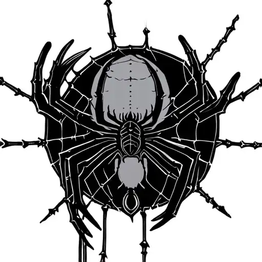 Black Work Black Widow Tattoo With The Spider Hanging From Web For Shoulder On Male
