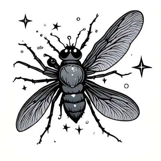 Firefly With Stars Around It Luminous Points