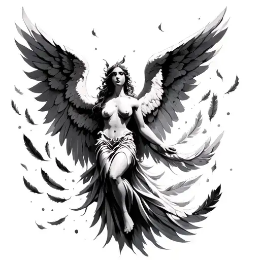 Pheonix Feathers Falling Angel With Feathers Flying
