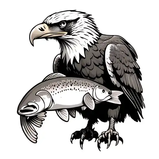 Eagle Holding Trout In Claws In American Traditional