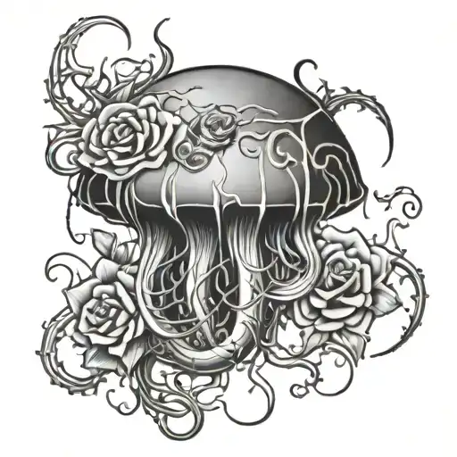 Jellyfish With Thorns And Roses Intertwined