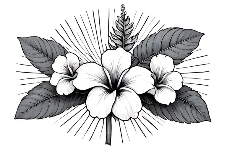 Hibiscus And 3 Plumeria Flowers Sun Rays Coming