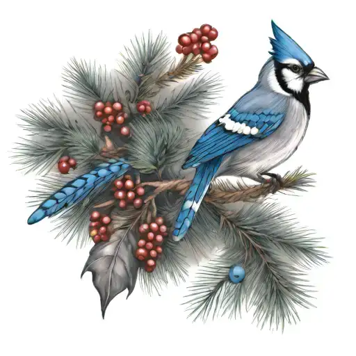Full Christmas Tree With Cardinal And Blue Jay Perched