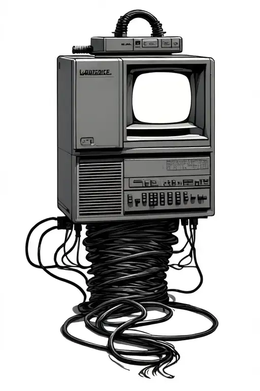 Old Fashioned Computer With Wires Wrapping Down The Arm