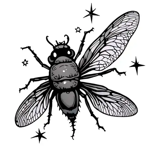 Firefly With Stars Around It Luminous Points