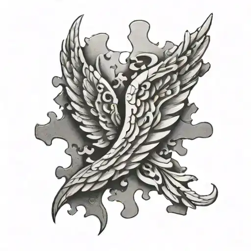 Puzzle Piece With Angel Wings Flying