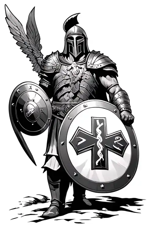 Spartan Warrior Holding A Shield With Ems Star Of Life On The Shield