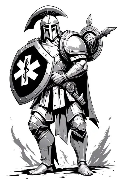 Spartan Warrior Holding A Shield With Ems Star Of Life On The Shield
