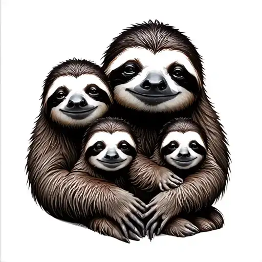 Mom Sloth With Three Babies