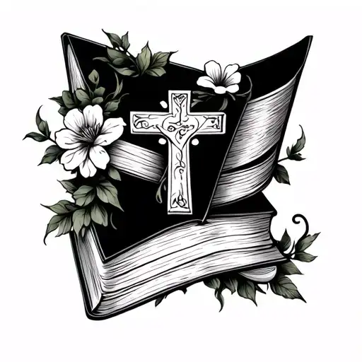 Floral Wrap Around Arm Vines Wrapped In With Books And Cross