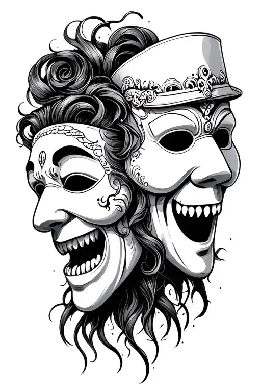 2 Masks Tragedy And Comedy And Add More Stuff To Fulffil Desing